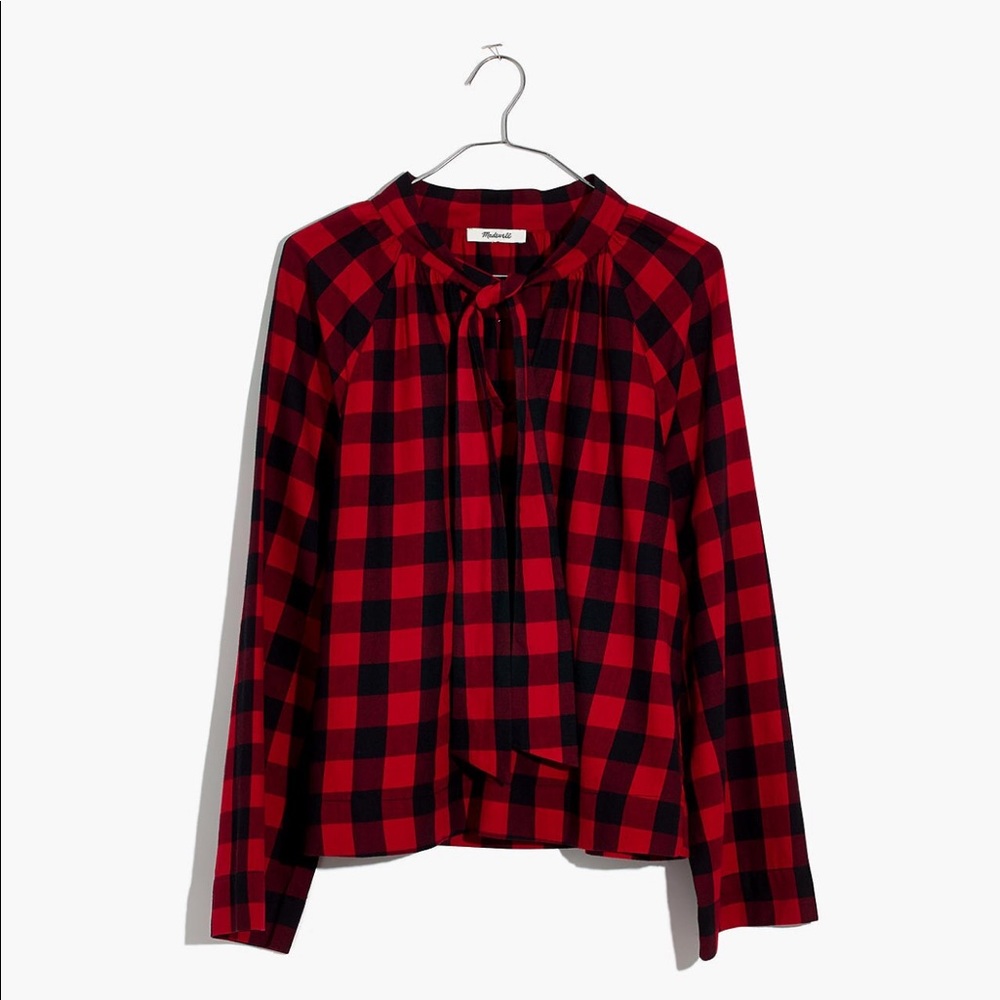New Madewell Gingham Holiday Bow Top